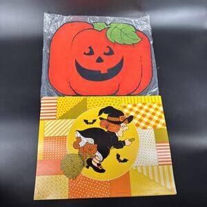 Vtg Halloween Paper Hallmark & American Greetings JACK O LANTERN Witch Placemats